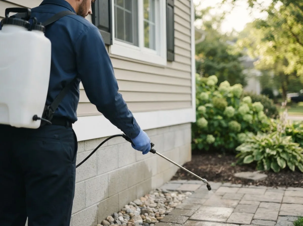 Pest control technician inspecting a home in Davis, IL